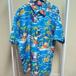 Vaneli Blue Tropical Print Men's Casual Button Down Shirt